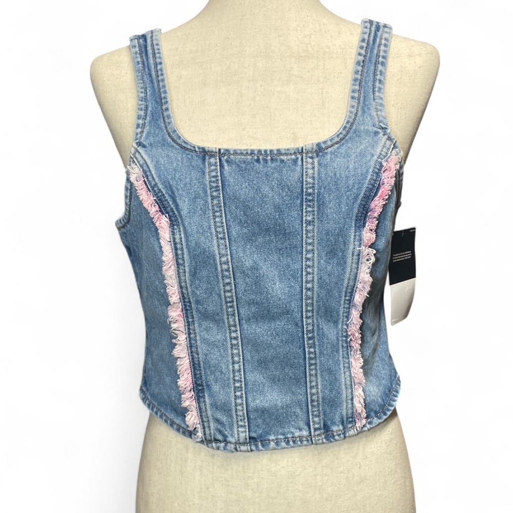 NWT Lee Womens Small Denim Corset Style Zip Up Western Crop Top Festival